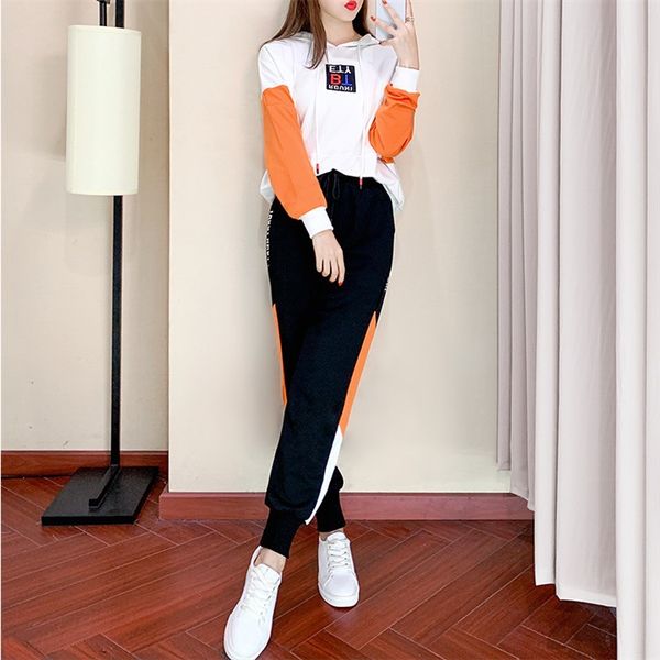 

women's sports suit casual loose sweatshirts trousers two-piece thin hooded jacket women's two piece sets wholesale, White