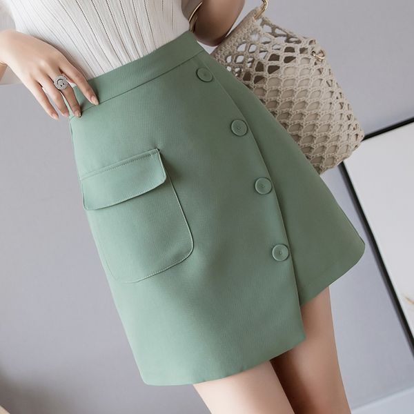 

2020 new korean high waist single-breasted mini skirts womens spring summer casual pocket a-line short skirt size s-2xl, Black