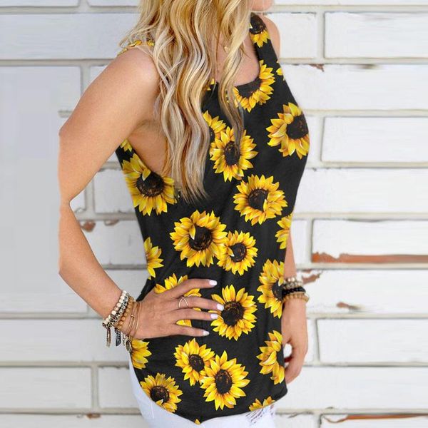 

sunflower print ladies tank summer loose backless women 2020 women fashion club clothing ropa mujer, White
