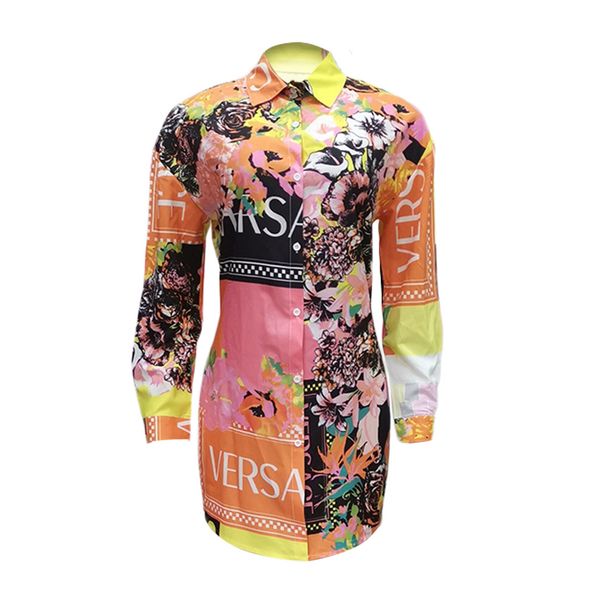 

Women ca ual hirt dre lapel neck long leeve floral printed mini dre e women clothing p608
