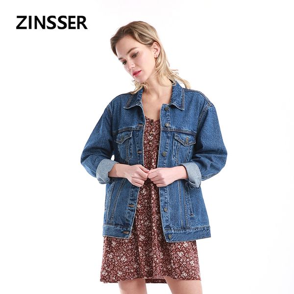 

women denim basic jacket oversize loose casual long sleeve 100% cotton washed blue female lady coat, Black;brown