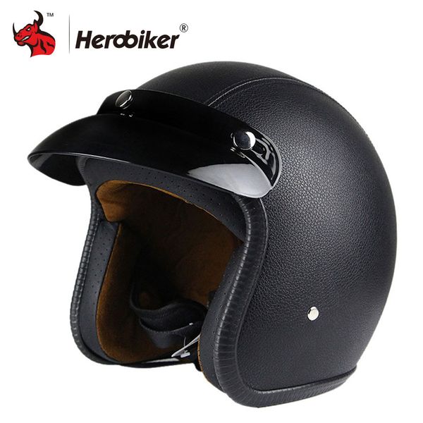 

new synthetic leather motorcycle helmet retro vintage cruiser chopper scooter cafe racer moto helmet 3/4 open face dot