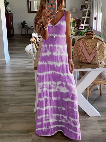 tie dye print spaghetti strap maxi dress