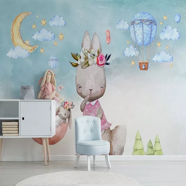 

custom large mural 3d wallpaper nordic cartoon creative stars moon bunny bedroom mural tv back wall decor deep 5d embossed