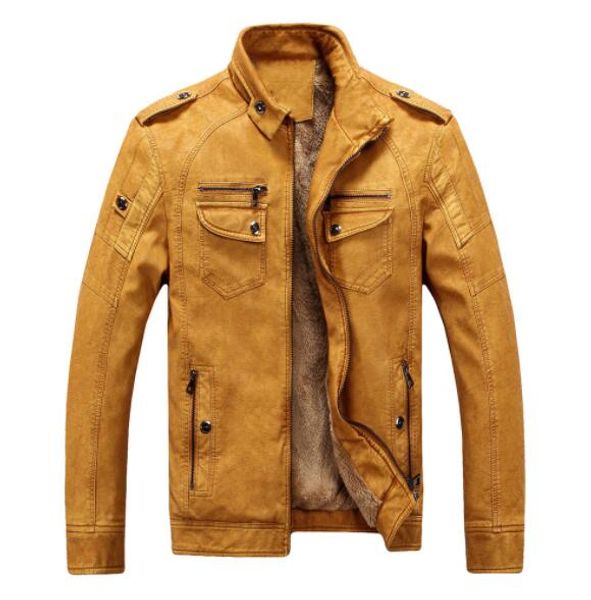 

men's leather jacket european and american men's plus velvet warm leather jacket washed mens designer leather jackets, Black