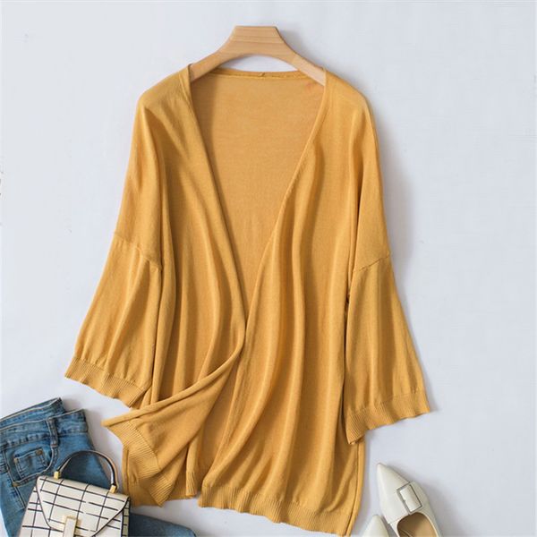 

sanishroly summer autumn women midi long cardigan coat casual loose silk knitted cardigans female thin outwear plus size se581, Black;brown