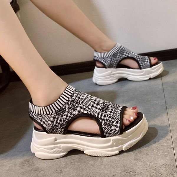 

with heel fashion womens shoes 2020 sports women's sandals espadrilles platform open toe summer heels all-match suit, Black