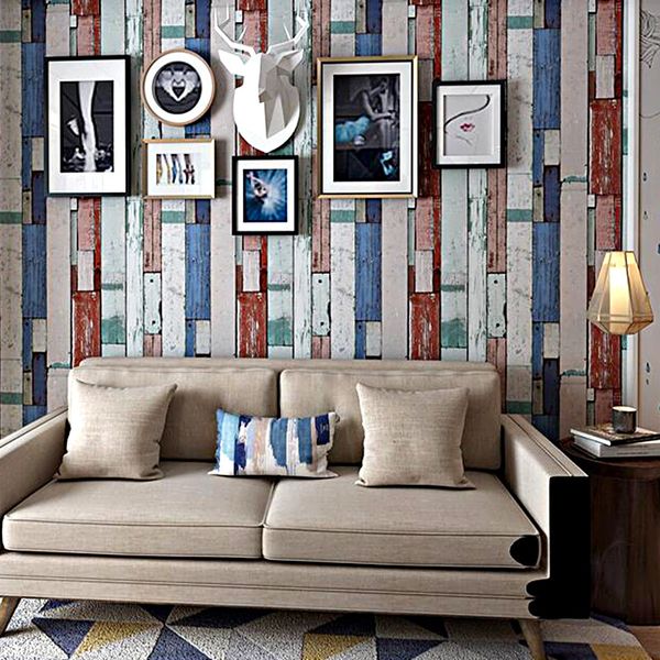 

pvc vintage faux wood grain wallpaper blue and dark red wood texture bar cafe bar milk tea clothing store personality home decor wallpaper