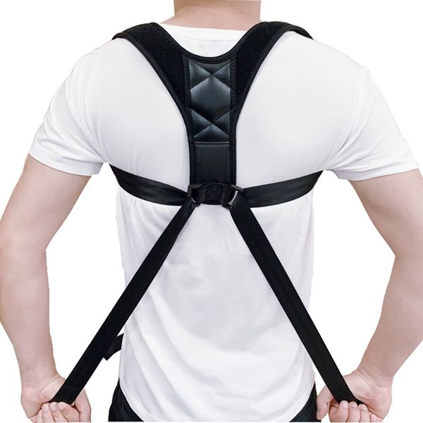 

men women adjustable posture corrector back support strap brace shoulder spine support lumbar posture orthopedic belt, Black;blue
