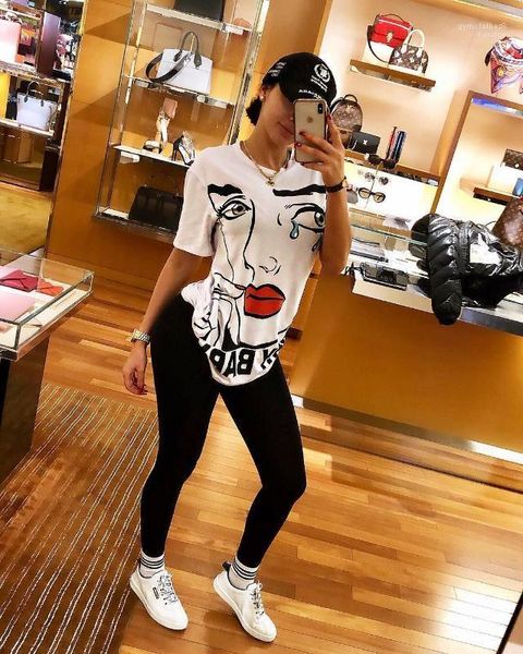 

street hiphop female tees short sleeved vestidoes women white designer tshirts summer lip printed cool