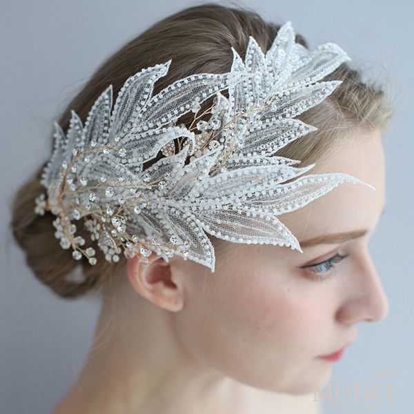 

bridal headpiece headband wedding bride hair accessories crystal women hair ornaments braid jewelry pearl head piece, Golden;white