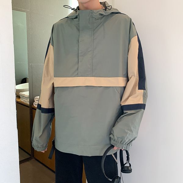 

spring and autumn ulzzang japanese-style trend casual cool joint contrast color hooded coat men loose-fit jacket, Black;brown