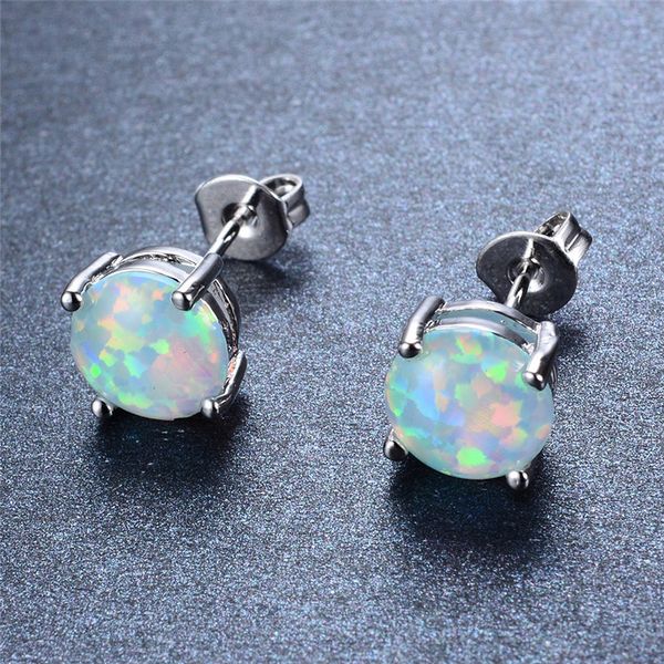 

925 sterling silver four-claw stud earrings for women fashion white/blue/pink/purple fire opal earrings wedding jewelry ear0545, Golden