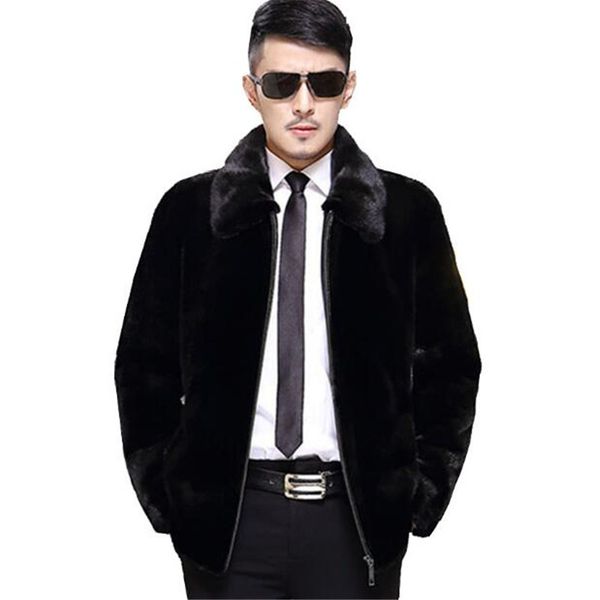 

luo xiu 2019 new fashion in winter mink coat men's overalls faux fur water coat imported conventional new fur, Black