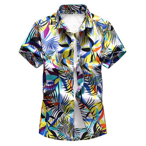 

2020 fashion flower short sleeve blouse men slim fit designer casual mens shirts large size soft comfortable man shirt, White;black