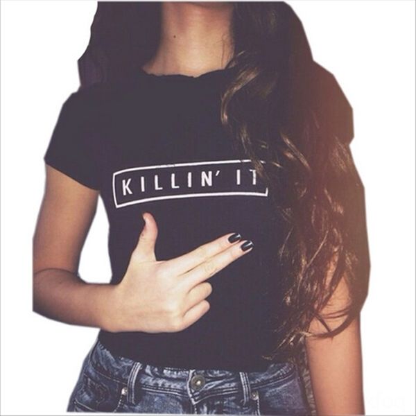 

fashion large size women's killin it letter printing casual short-sleeved t-shirt 1595 fashion large size women's killin it letter, White