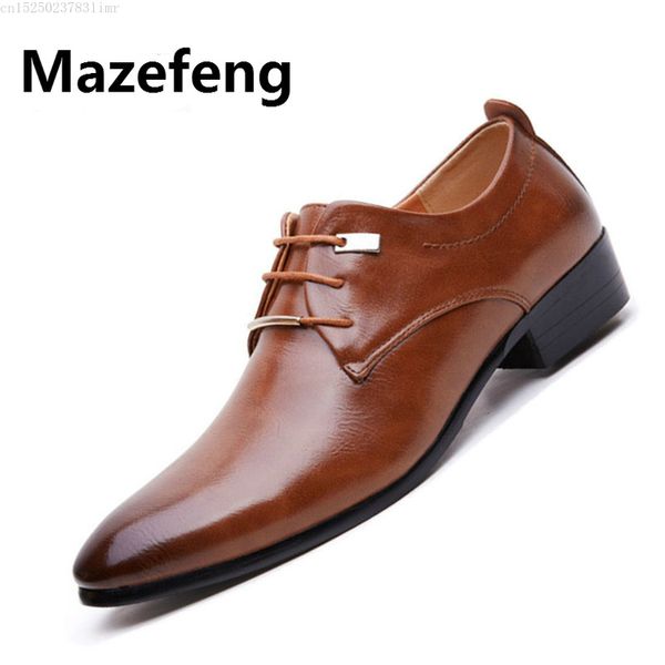 

men business formal dress shoes oxford men leather shoes lace-up pointed toe british style brown black plus size 38-46