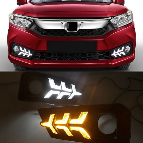 

1 pair for honda amaze 2018 2019 2020 2021 flowing turn yellow signal function 12v car drl lamp led daytime running light daylight