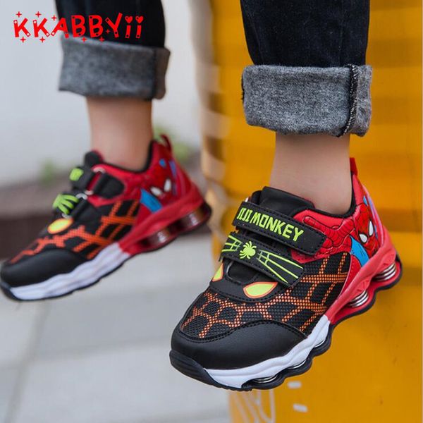 

12y children boys spiderman sneakers kids cartoon sports shoes boy pu casual boots rubber button shoes eur 26-36 y190523, Black;red