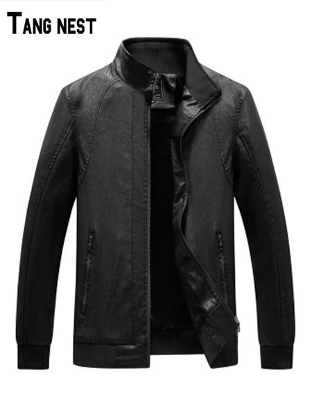 

tangnest 2018 men's plus velvet thick washed pu leather jacket increase the loose size comfortable fat leather jacket mwj2586, Black