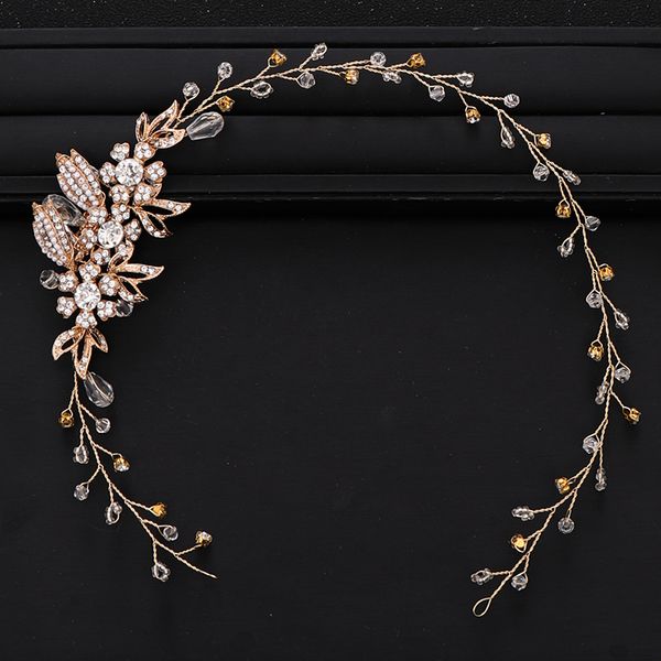 

trendy bride hair accessories rhinestone flower crystal head band wedding tiara princess hair band wedding accessories gift, Golden;white