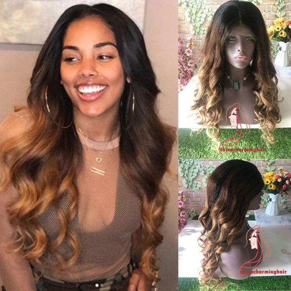 Ombre Lace Front Wigs 1bt4t27 Dark Brown Hair With Blonde Highlights Human Hair Glueless Three Tone Color Full Lace Wig For Black Women Hair Virgin