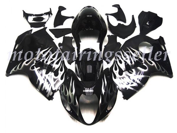 

new abs plastic fairings kit fit for suzuki gsx1300 1300r 1997 98 99 00 01 02 03 04 05 06 2007 injection mold gloss black with silver flames