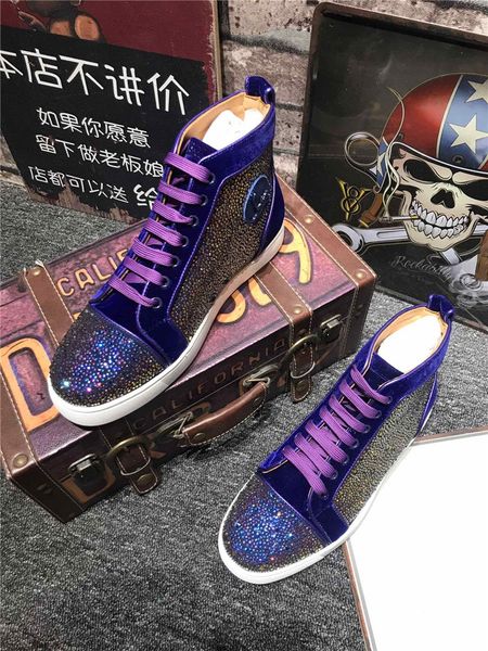 

fashion classic retro red bottom shoes men's luxury platform shoes cl red soles rivet shoes fashiondesigner women lace-up high-boots p4, Black