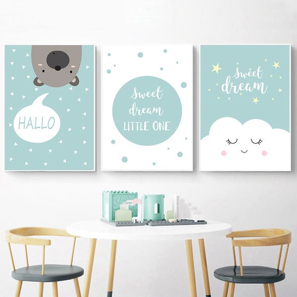 

мультфильм медведь wall art pictures sweet dream котировки плакаты и печать детские холст картина симпатичные облако плакат детские декор но