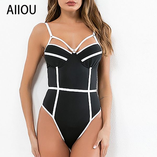 

aiiou bodysuit women black and white hit-colored slings body black party club women high waist polyester bodycon bodysuits, Black;white