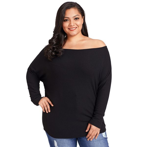 

plus size autumn fashion women t-shirts batwing sleeve slash neck solid shirts women elegant tees t shirt 2xl 3xl, White
