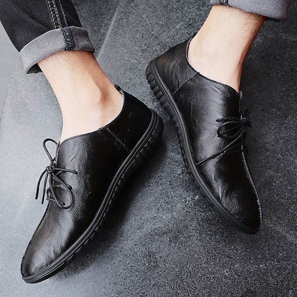 

new men shoes men casual leather shoes fashion lightweight lace up sneakers summer breathabl flats male footwear *8801, Black