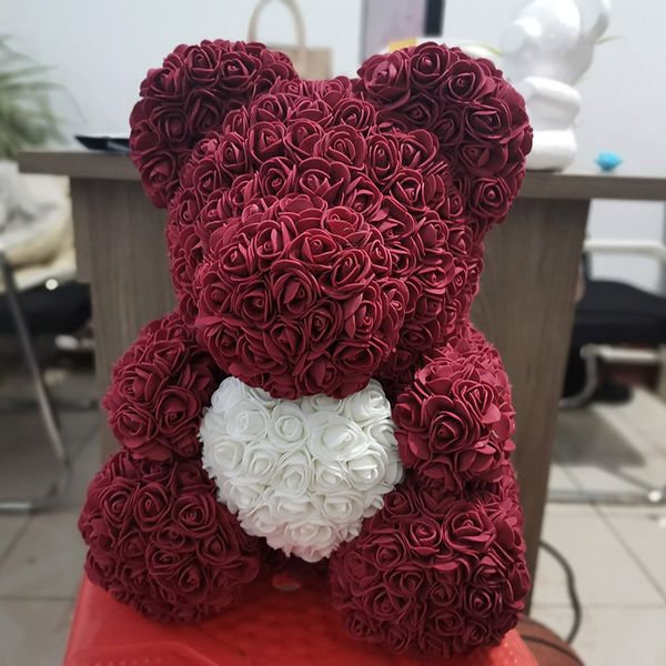 

40cm teddy bear of pe rose flower wedding decoration foam bear with led love heart bear birthday valentines day for girls gift crafts