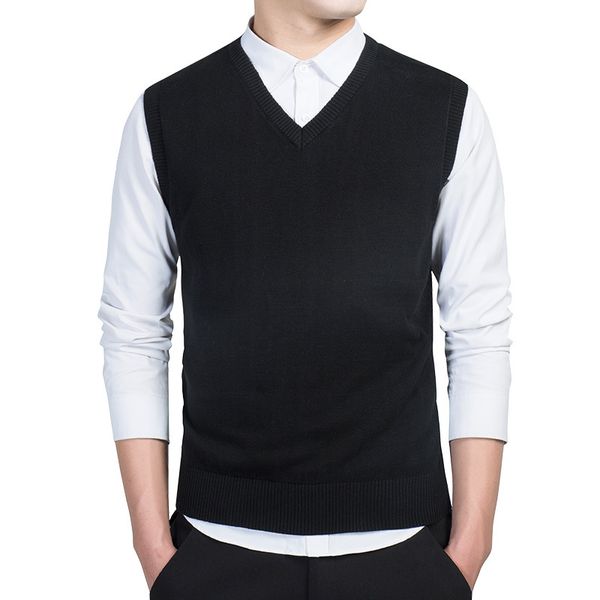 

spring mens sleeveless black sweater cotton knitwear v-neck knitted casual plus size male stretched waistcoat boys thin sweaters, White;black