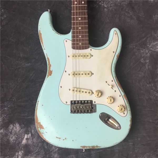 

john cruz limited edition master built heavy relic light green over 3 tone sunburst st electric guitar vintage tuners, rosewood fingerboard