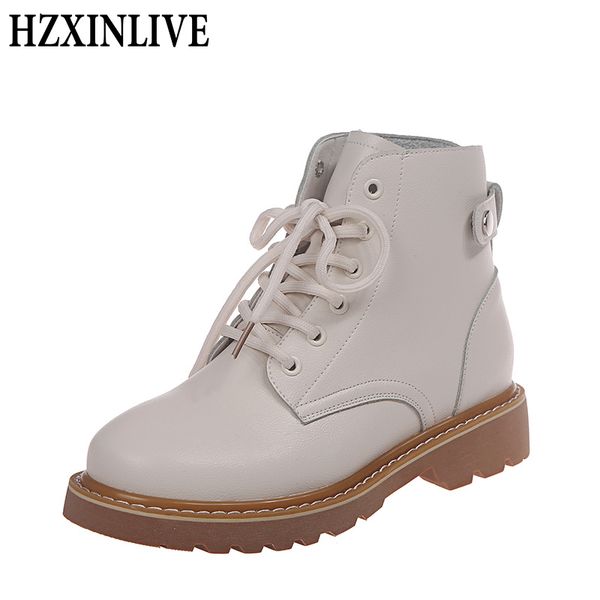 

hzxinlive cool women boots 2019 autumn motorcycle ankle white boots ladies botas black pu women shoes rubber zapatos de mujer