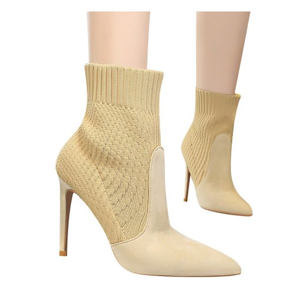 

sagace women sock boots pointed toe elastic high slip on heel ankle stiletto botas zapatos de mujer sock shoes high boots 115, Black
