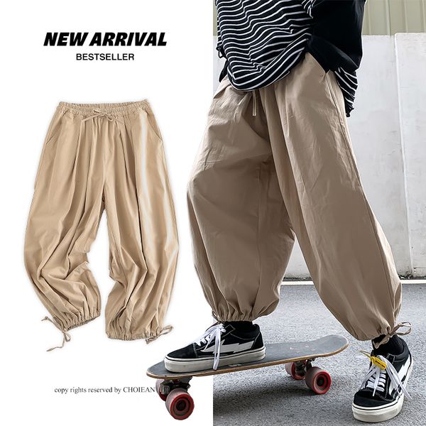 

men's pants 2021 spring and summer fashion loose beam thin casual cropped, Black