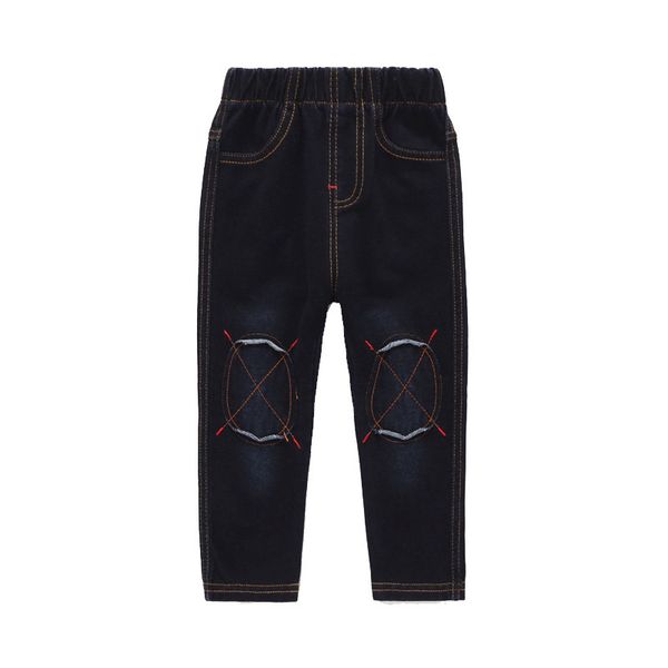 

children's wear 2019 spring and autumn new boys and girls knitted jeans in the middle of the child's waist straight trousers, Blue