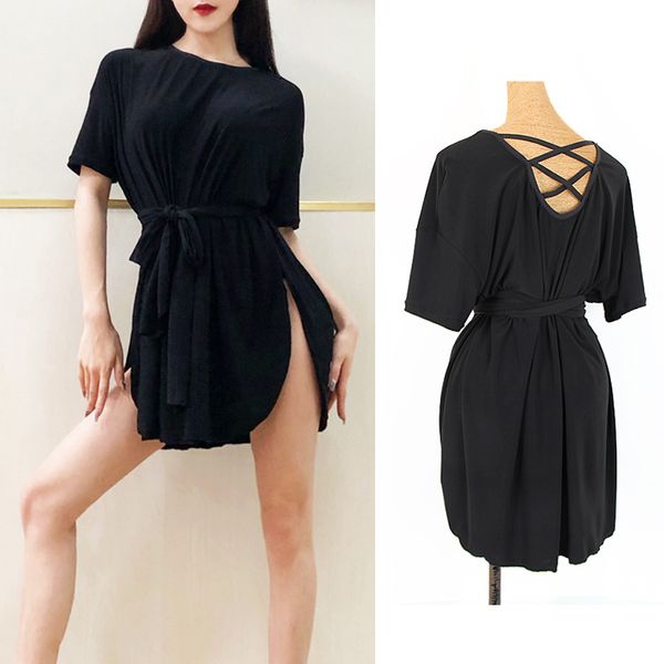 

black latin dress women cha cha ballroom practice wear tango samba rumba salsa training clothes high splitting dresses dc4648, Black;red