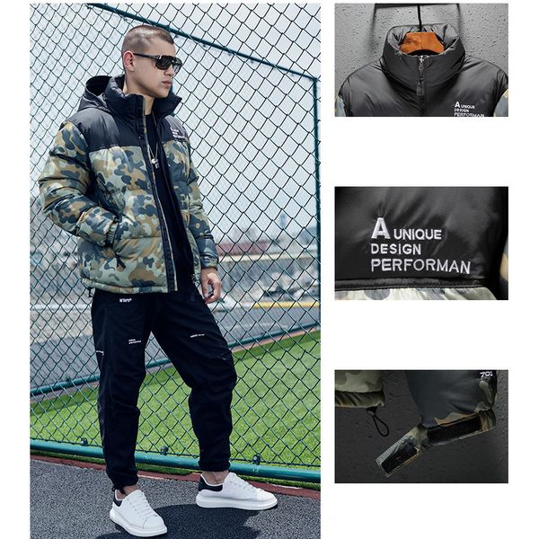 

mens designer down luxury parkas new arrival spliced camouflage coat mens yonth casual activel outdoor jackets down coat quality, Black
