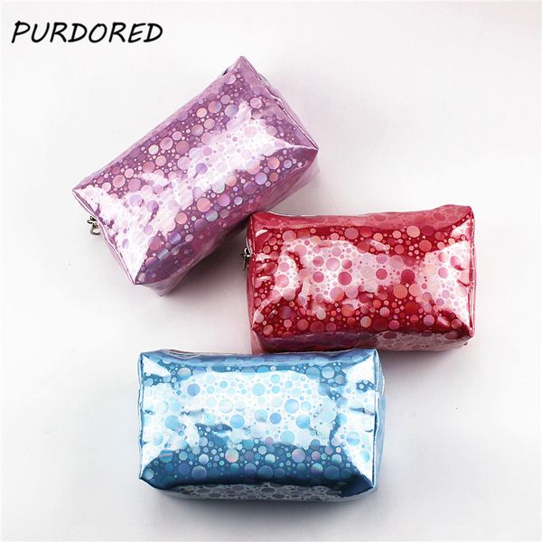 

purdored 1 pc dot cosmetic bag beauty case laser make up bag solid travel toiletry wash organizer necessarie dropshipping