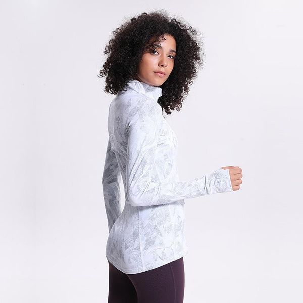 

lu-46 print women yoga jacket elastic long sleeve gym sports coat fitness running clothes slim atheltics clothing, White;red