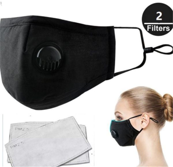 

pm2.5 breather face masks with valve anti-dust and flu haze mask adjustable n95 protection masks with 2 filters for women men, Black