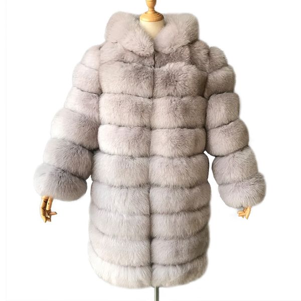 

женская fur real long coat верхнего качества зимы толстые теплые съемные рукава и hem верхняя одежда мода зима фур шинель, Black
