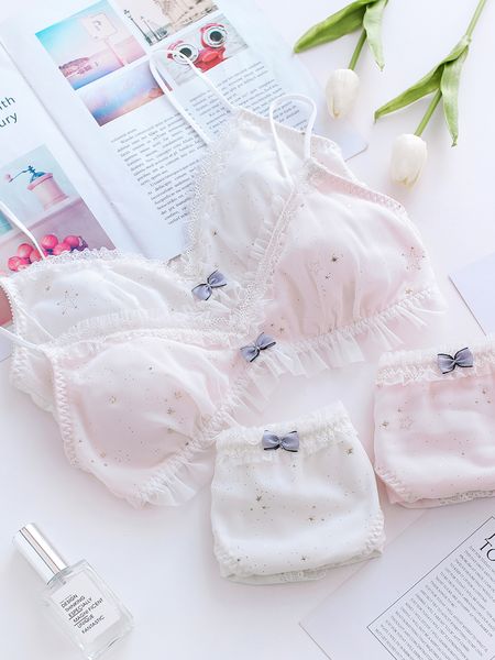 

cute stars princess women's japanese bra & panties set milk silk wiresoft underwear sleep intimates set lolita, Red;black