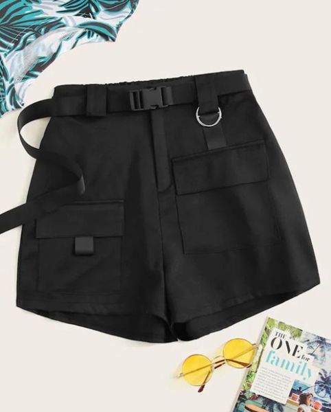 

pocket solid shorts elastic waist women casual loose, White;black