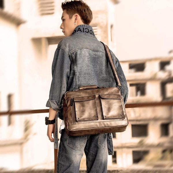 

скиона vintage мужчины pu кожаный портфель сумка для ноутбука большой емкости сумки на ремне сумка повседневного crossbody для мужчин сумоче