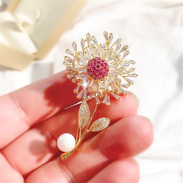

sparkling cubic zircon dandelion brooches copper jewelry pins for women girls clothes scarf hat accessories christmas gifts, Gray