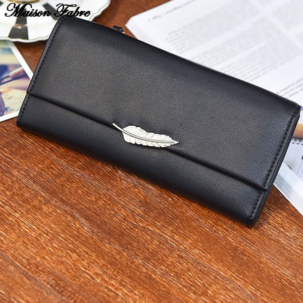 

maison fabre fashion leather wallet women solid color long leather multi-function large capacity card bag, Red;black